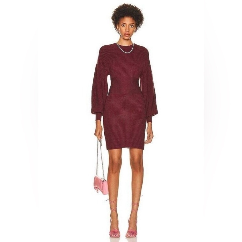 STAUD Marlebone Rib Knit Mini Dress With‎ Balloon Sleeve, Size S